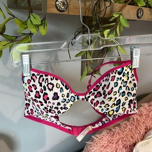 White Pink Leopard Print Bra Colorful Underwire Womens 34A SO
